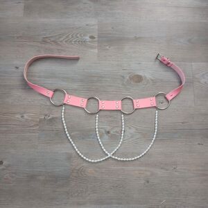 Y2K Style Pink Vegan Leather O-Ring Pearly Belt